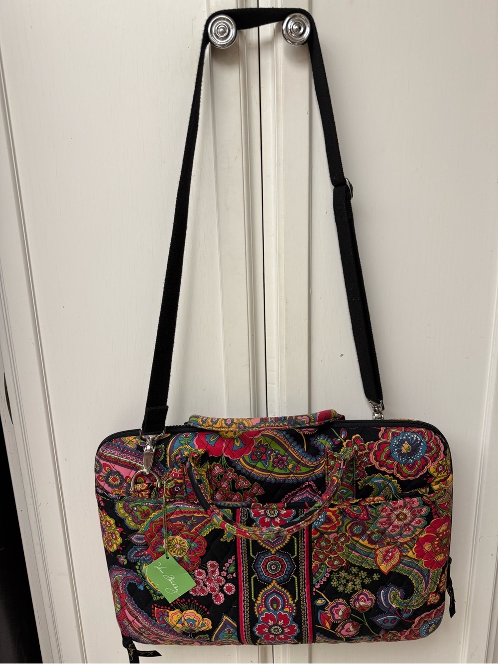 Vera Bradley Black Quilted Laptop Bag with Multicolor Paisley Print